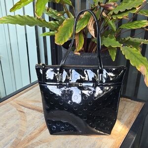 kate spade Shiny Patent Leather Small Polka Dot Tote With Bow Detail